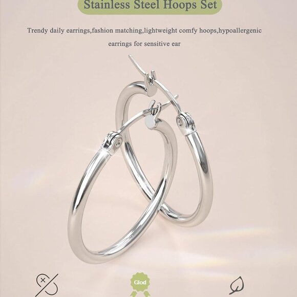 4 Pairs of Stainless Steel Hoop Earrings Set for Women - 10MM to 20MM Sizes - Picture 4 of 8